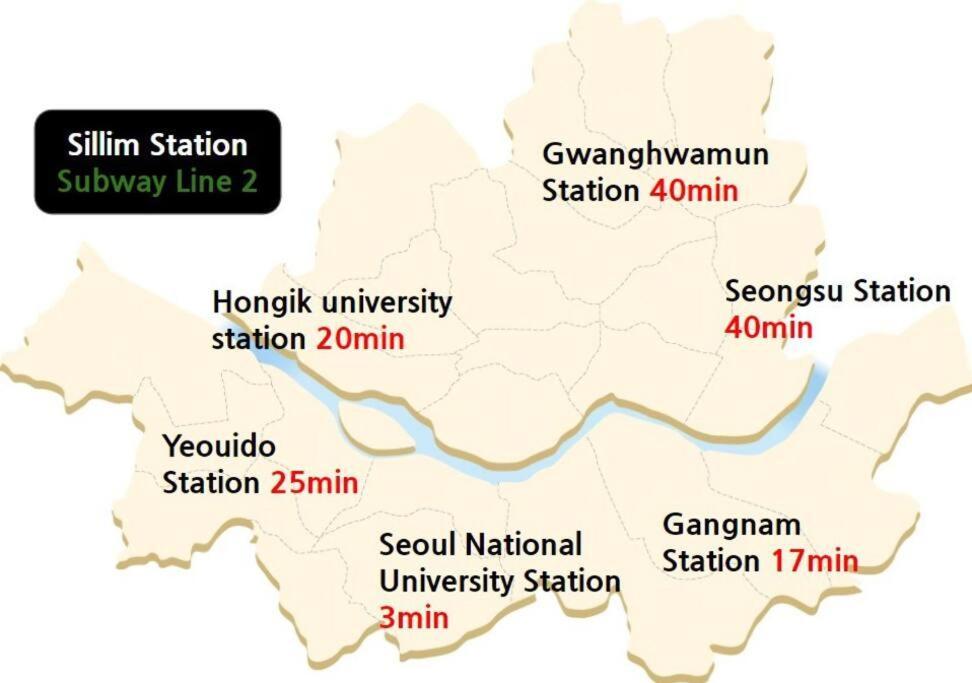 Villa Monoroom Sillim Station 3min, High Floor View, Gangnam Station, Hongdae Station 20min, Airport Bus Stop 7min, Bedding